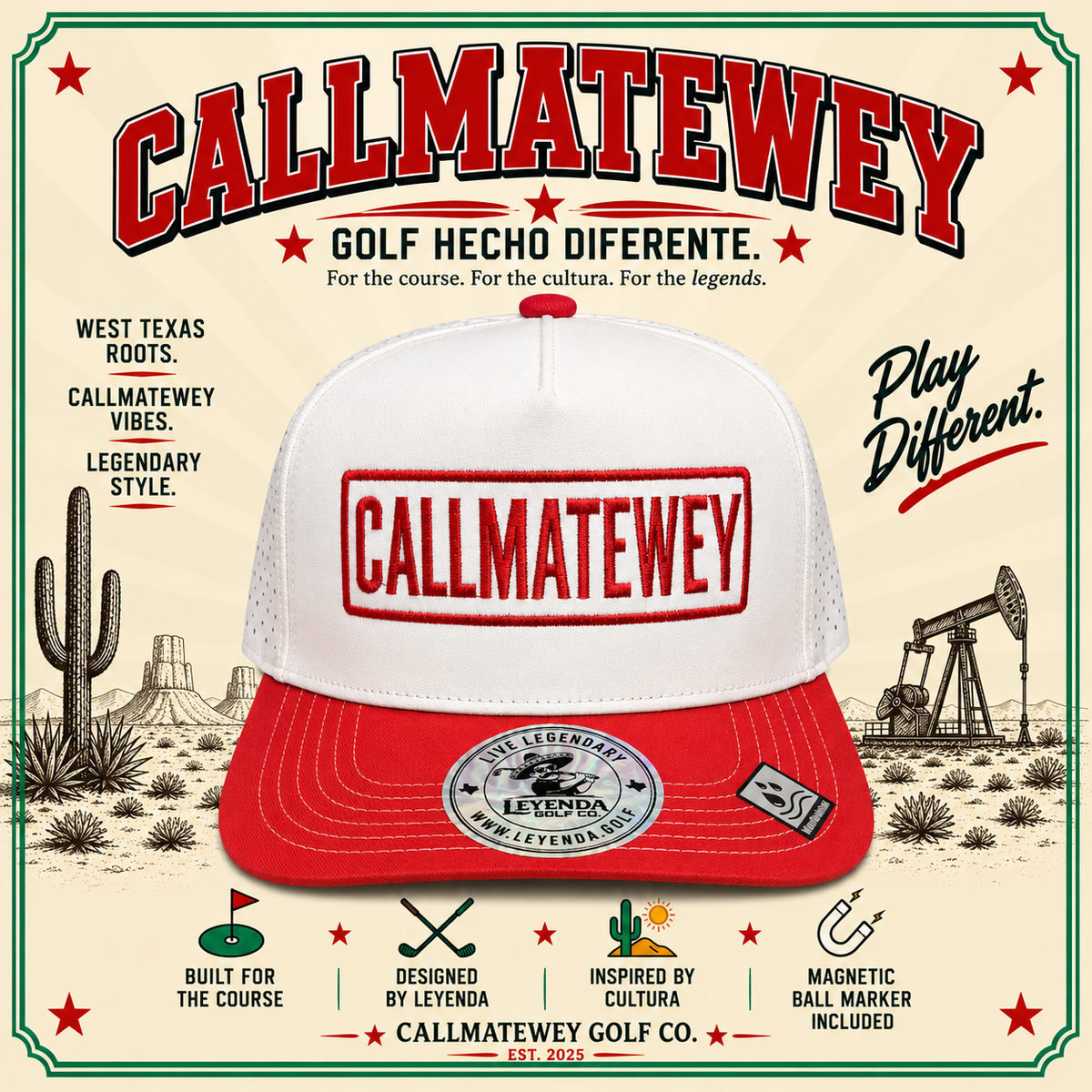 CALLMATEWEY Snapback – Red & Cream | Leyenda Golf Co.