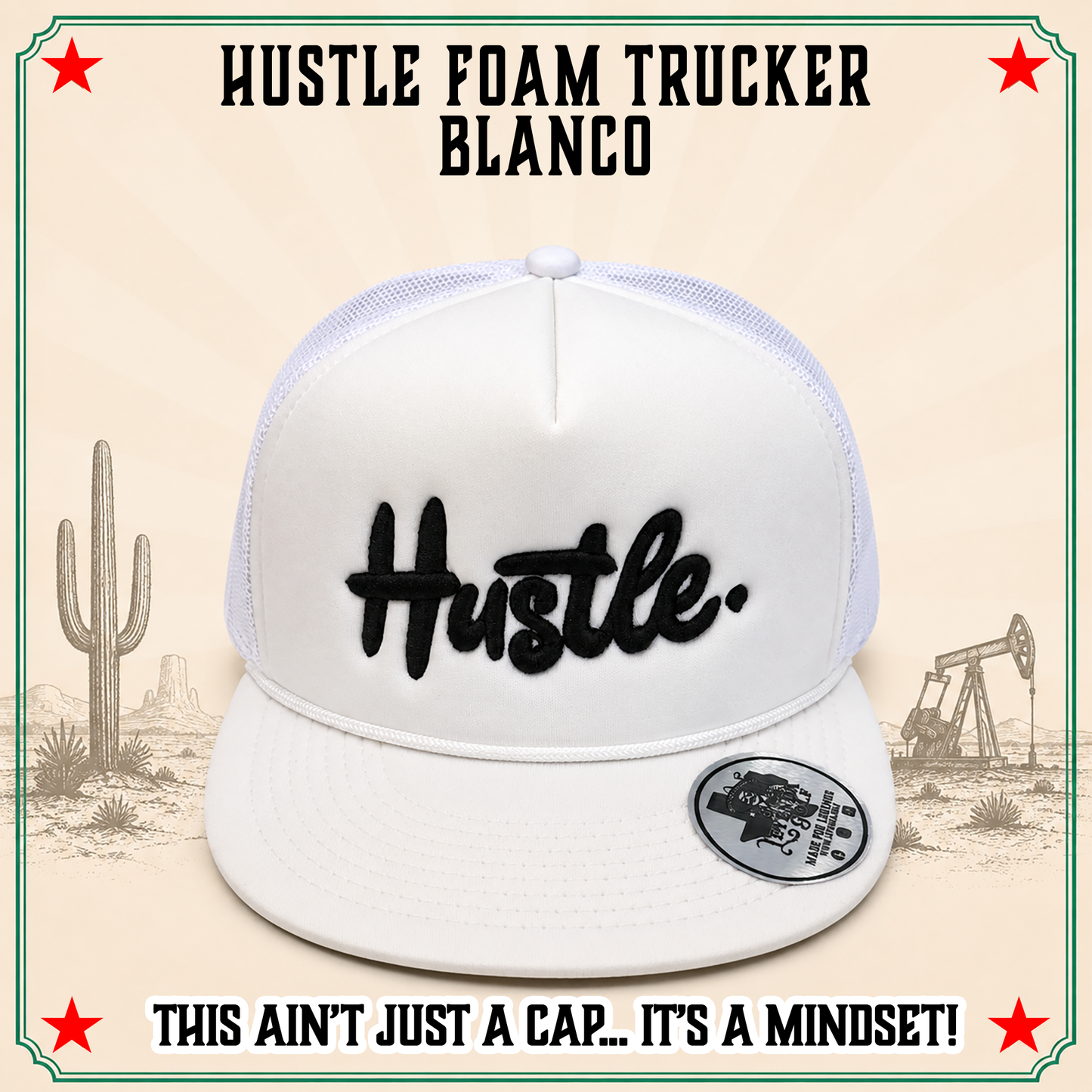 HUSTLE Foam Trucker – Blanco Puff Edition
