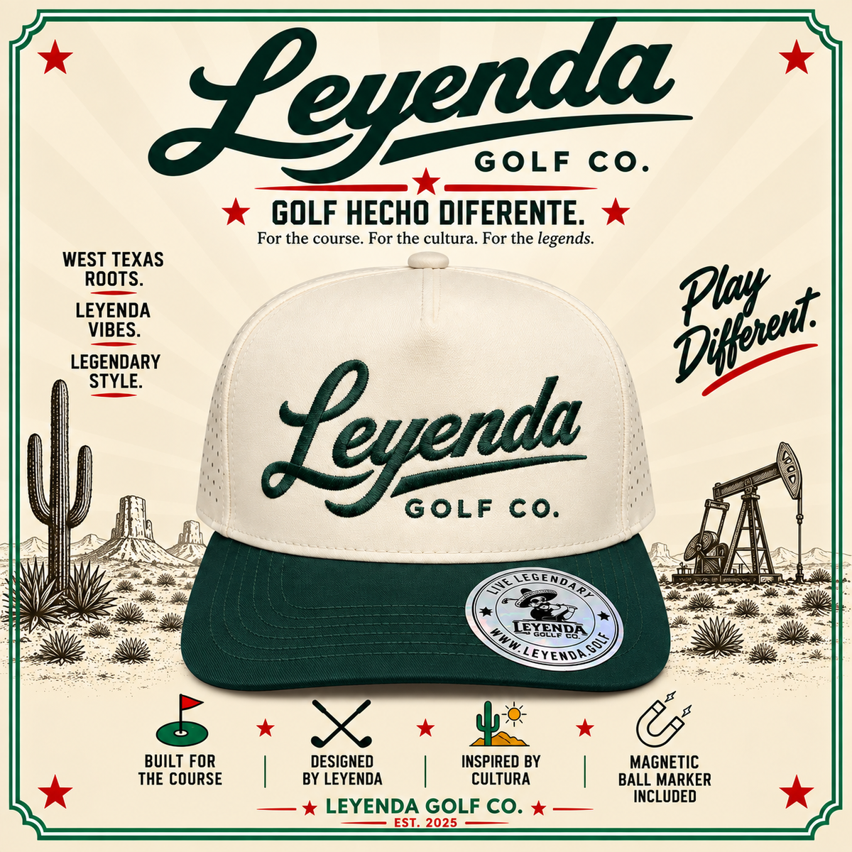 The OG Leyenda Script Snapback – Hunter Green & Cream | Leyenda Golf Co.