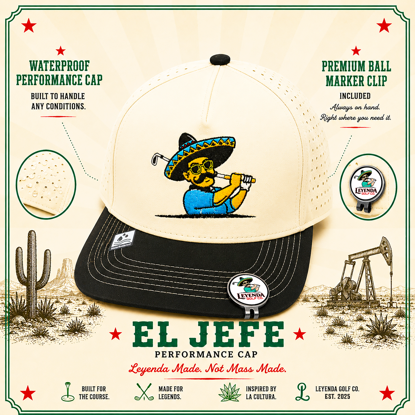 El Jefe Del Campo Cap--- Cream & Black