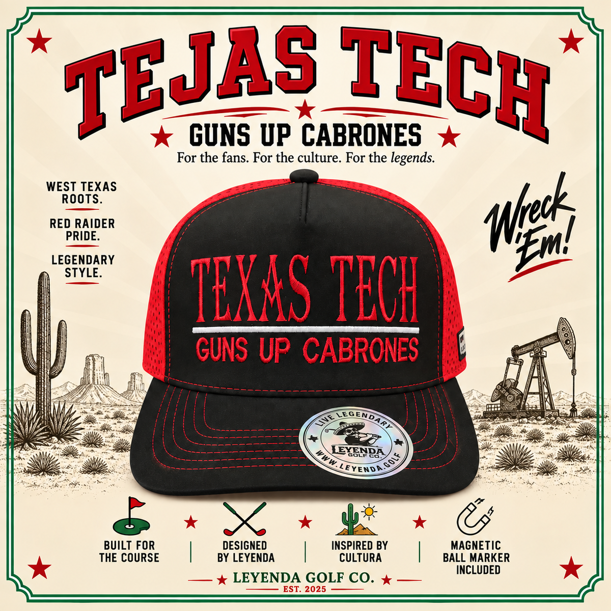 Tejas Tech “Guns Up Cabrones” Snapback | Leyenda Golf Co.